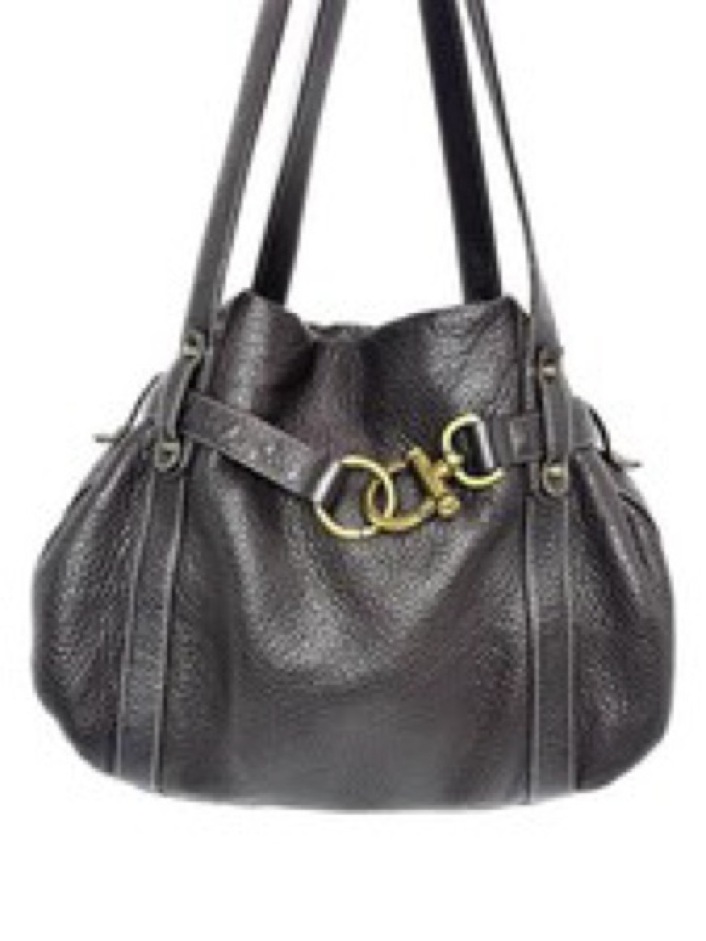 Talbots Black Pebbled Leather Shoulder Bag with Gold Rings